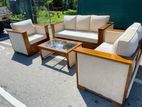 Teak Heavy Royal FullCushioned Buttons Indian Sofa with Cushioned Stool