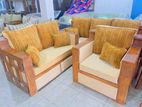 Teak Heavy Royal Indian Full Cushioned Sofa with Glass Stool