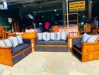 Teak Heavy Royal Indian Luxury Fabric Sofa with Glass Stool