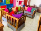 Teak Heavy Sofa Set with Glass Top Stool Code 6189