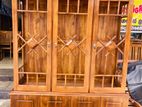 Teak Heavy Wooden Three Door Display Cupboard