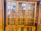 Teak Heavy Wooden Three Door Display Cupboard