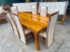 Teak Heavy Wooden Top Dining Table with 6 Baege Color Cushioned Chairs