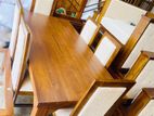 Teak Heavy Wooden Top Dining Table with 6 Baege Color Cushioned Chairs