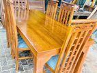 Teak Heavy Wooden Top Dining Table With 6 Cushioned Chairs