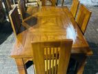 Teak Heavy Wooden Top Dining Table With 6 Cushioned Chairs