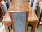 Teak Heavy Wooden Top Dining Table With 6 Cushioned Chairs---