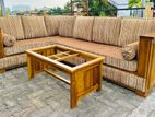 Teak Luxury Ex Larag Heavy L Sofa Set with Stone Table Code 82827