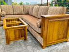 Teak Luxury Ex Larag Heavy L Sofa Set(8*3) with Stone Table Code 83736