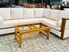 Teak Luxury Ex Large Heavy L Sofa Set with Stone Table Code 82726