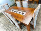 Teak Modern Dining Table and Kusion Heavy 6 Chairs Code 83736