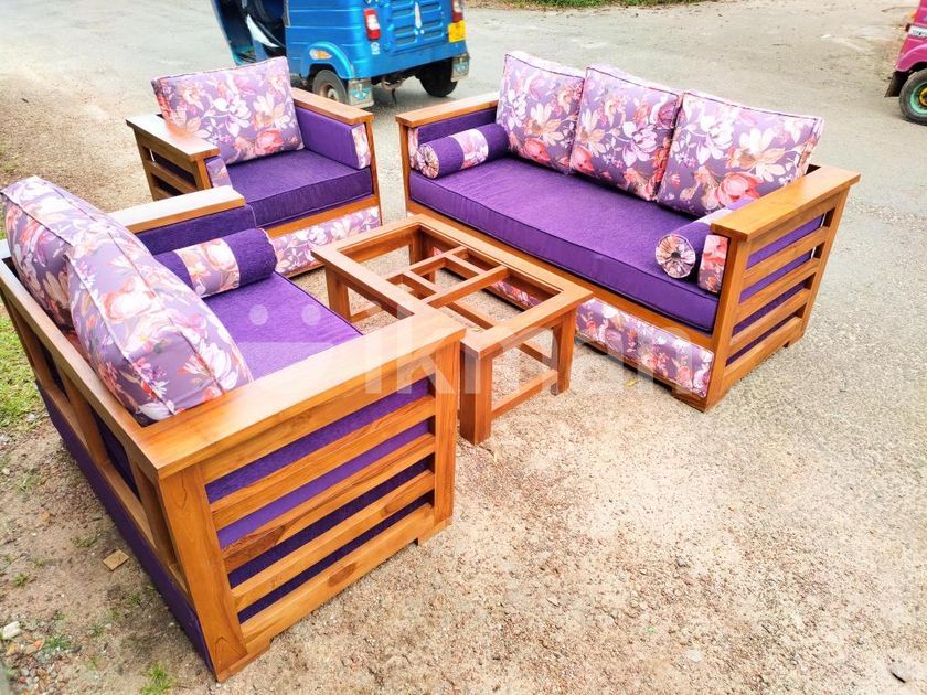 Teak Modern Ex Large Indian Sofa set with Glass Top Stool code 0169