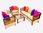 Teak Modern Heavy 321 Pillow Sofa Set With Glass Top Stool Code 75326