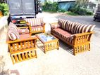 Teak Modern Heavy 321 Rosam Sofa Set with Glass Top Stool Code 58874