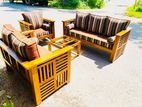 Teak Modern Heavy 321 Sofa Set with Glass Top Stool Code 24824