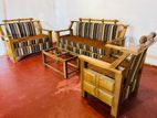 Teak Modern Heavy 321 Sofa Set with Glass Top Stool Code 58543