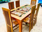 Teak Modern Heavy Dining table and 6 Chairs Code 37540