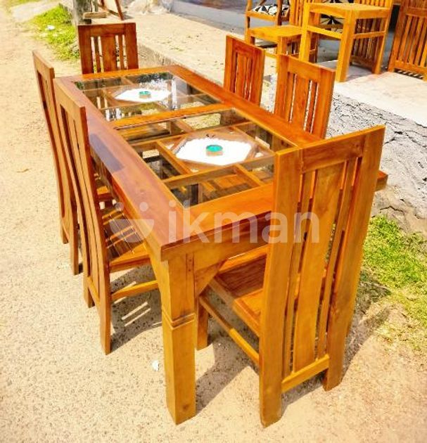 Teak Modern Heavy Dining Table and 6 Chairs Malabe ikman.lk