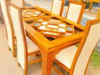 Teak Modern Heavy Dining Table and 6 Cushion Chairs Code 52825