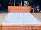 Teak Modern Royal Buttons Cushioned Bed With Hybrid Plush Mattress 72x72