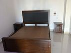 Teak Queen Size Bed with Two Bedside Cupboards