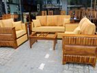 Teak Royal Elegant Buttons Cushioned Indian Sofa with Stool