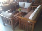 Teak Small Box Sofa Set With Glass Stool HS Luxury Fabric