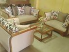 Teak Sofa Set with Glass Stool Hs Luxury Fabric