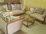 Teak Sofa Set with Glass Stool Hs Luxury Fabric