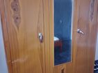 Teak Steel Wardrobe with Three Doors and Mirror