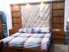 Teak Wood Cushion Bed with Two Cupboard