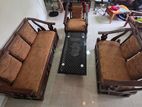 Teak Wood Sofa Set with Glass Table