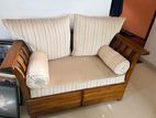 Teak Wood White Cushion Sofa Set with Tea Table