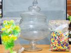Terrarium Jar/ Fish Aquarium Bowl +Colours Stones & Plastic green leaves