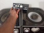 Three wheel speaker box with amp