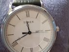 Timex Men's Analog Watch White Dial with Green Leather Strap