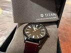 Titan Men's Black Dial Analog Watch with Brown Leather Strap