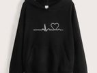 Tween Girl Heart Print Kangaroo Pocket Drop Shoulder Hoodie