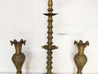 Two Valuable Brass Vases with A Lamp Set