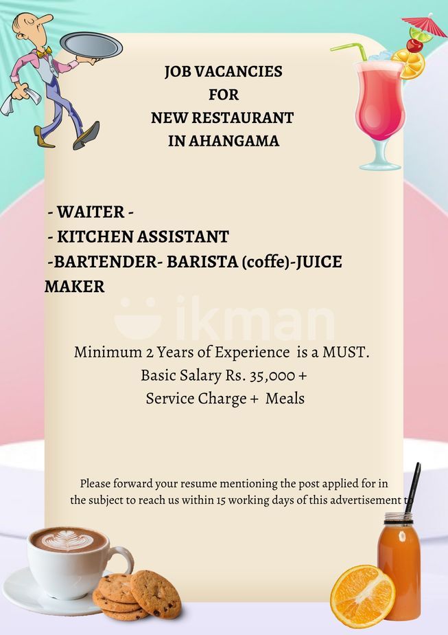 Bartender Vacancy Ahangama ikmanJOBS