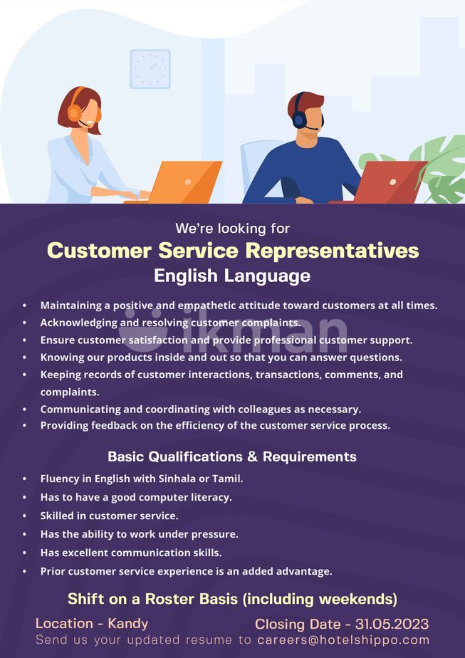 Customer Service Representative Vacancy Kandy City ikmanJOBS