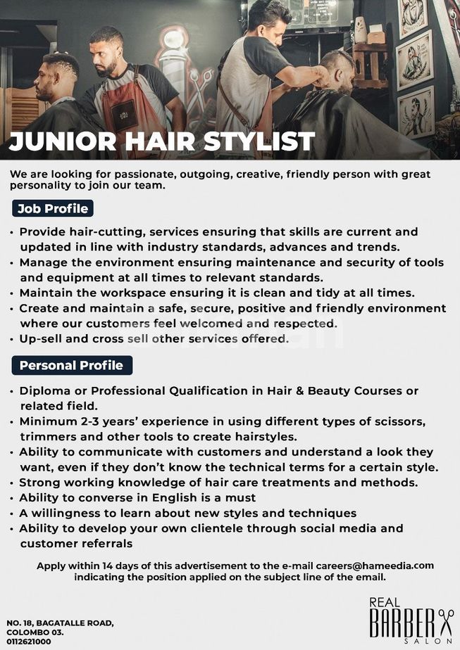Junior Hair Stylist Vacancy Colombo 4 ikmanJOBS