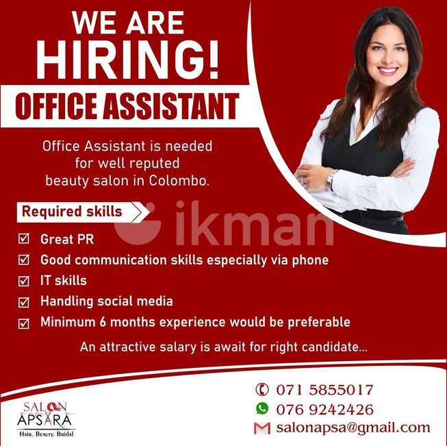 Office Assistant (Female) Vacancy Kotte ikmanJOBS