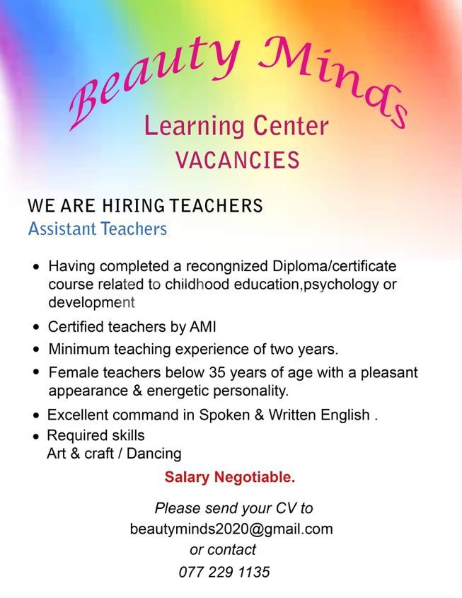 Pre School Assistant Teacher Vacancy Dehiwala ikmanJOBS