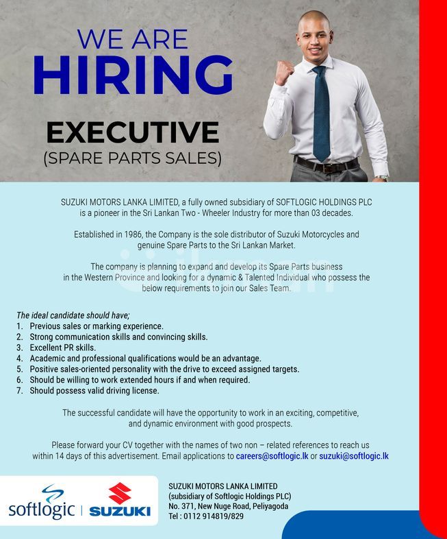 Sales Executive (SPARE PARTS SALES) Peliyagoda Vacancy Kelaniya