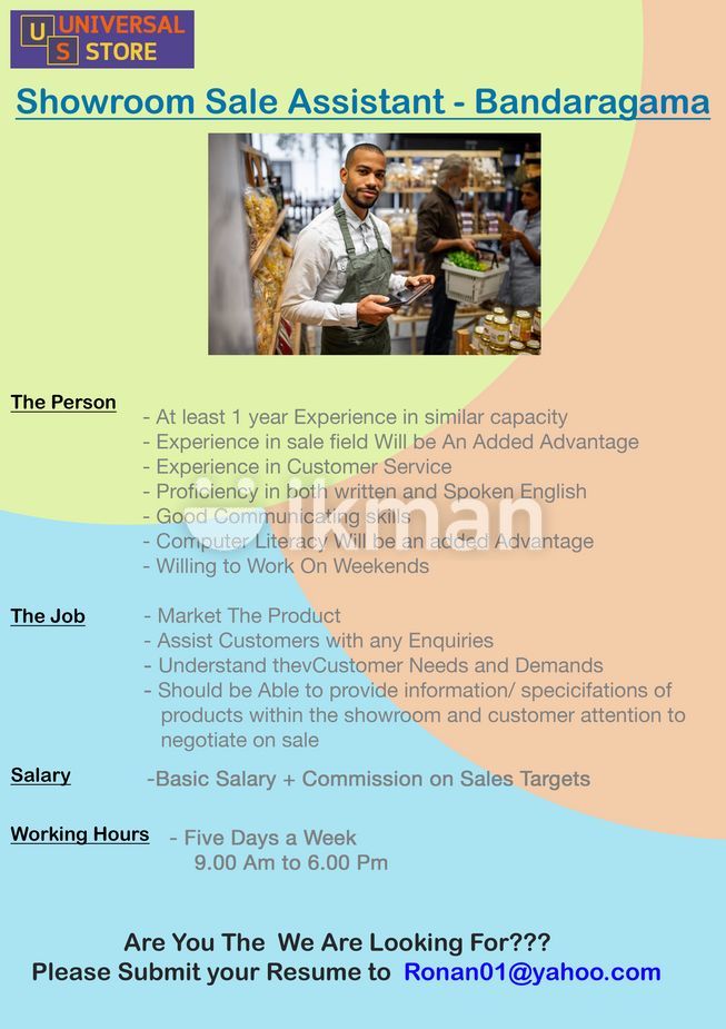 Showroom Sales Assistant Vacancy Piliyandala Ikmanjobs 4336