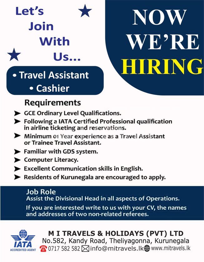 Ticketing Executive Vacancy Kurunegala City ikmanJOBS