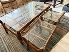 Cane Glass Coffee Table Set