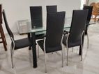 Used Glass Dining Table and 6 Leather Chairs