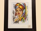 Vibrant Cultural Elegance – Handmade Cross-Stitch Portrait